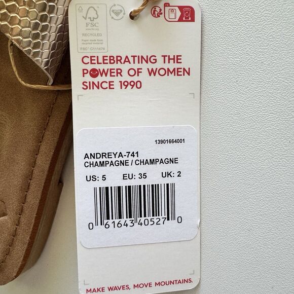 ROXY Women's Andreya Slide‎ Sandal Champagne Size 5 NWT - Picture 3 of 3